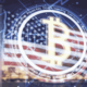 Logo Bitcoin su bandiera americana