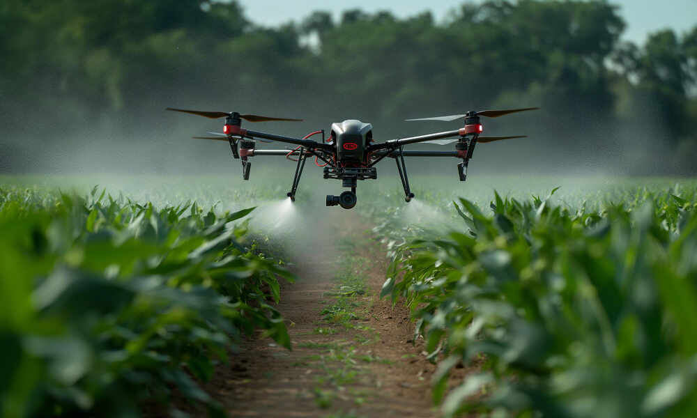 Drone al "lavoro" in un terreno agricolo